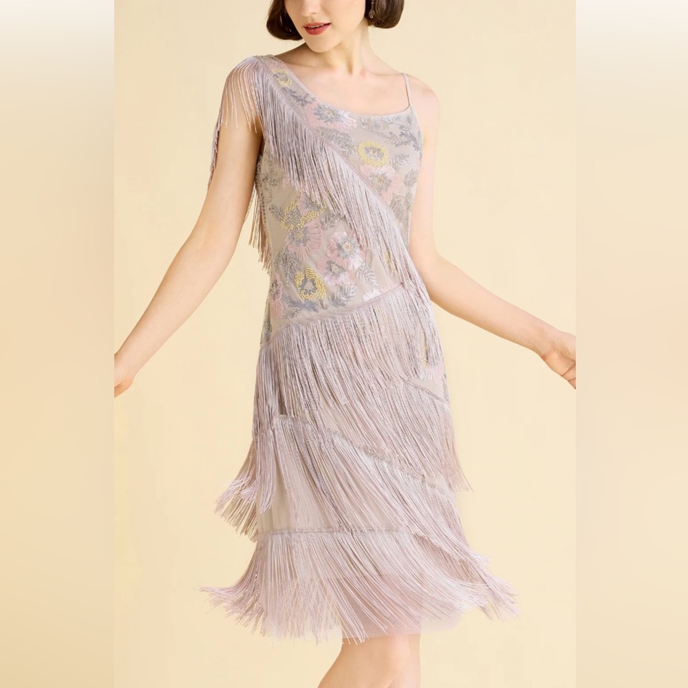 Charming Floral Beaded Fringe Flapper Dress